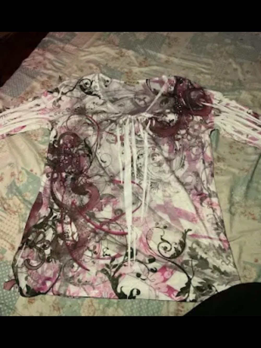 Energie Women's White Tunic with Pink and Gray Swirl Print